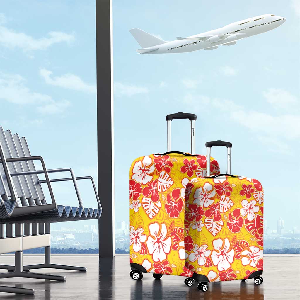 Yellow Hawaii Hibiscus Luggage Cover Tropical Flowers Seamless Pattern - Polynesian Pride