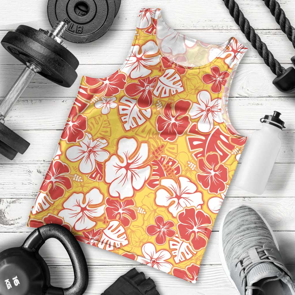 Yellow Hawaii Hibiscus Men Tank Top Tropical Flowers Seamless Pattern LT14 - Polynesian Pride