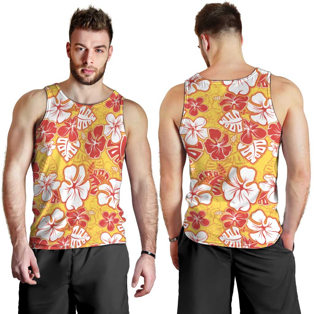 Yellow Hawaii Hibiscus Men Tank Top Tropical Flowers Seamless Pattern LT14 - Polynesian Pride