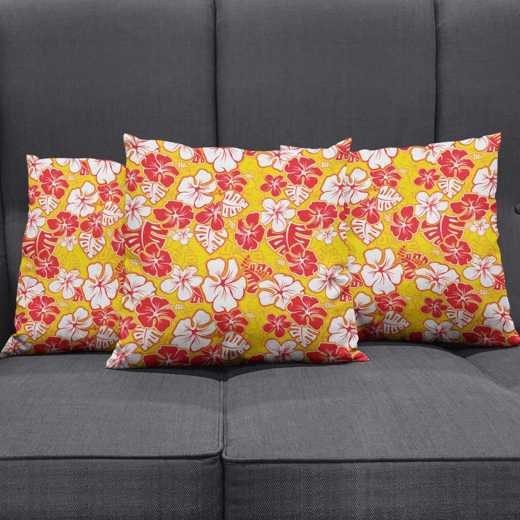 Yellow Hawaii Hibiscus Pillow Cover Tropical Flowers Seamless Pattern - Polynesian Pride