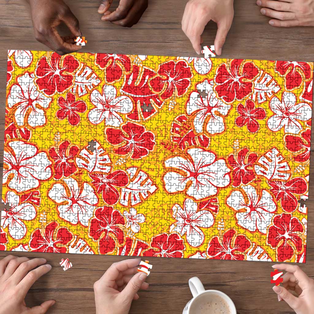 Yellow Hawaii Hibiscus Puzzle Tropical Flowers Seamless Pattern - Polynesian Pride