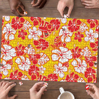 Yellow Hawaii Hibiscus Puzzle Tropical Flowers Seamless Pattern - Polynesian Pride