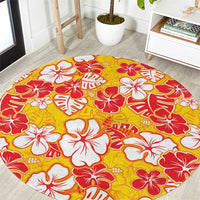 Yellow Hawaii Hibiscus Round Carpet Tropical Flowers Seamless Pattern - Polynesian Pride