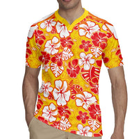 Yellow Hawaii Hibiscus Rugby Jersey Tropical Flowers Seamless Pattern - Polynesian Pride