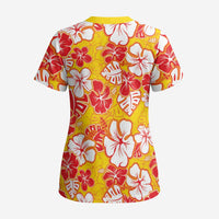 Yellow Hawaii Hibiscus Scrub Top Tropical Flowers Seamless Pattern LT14 - Polynesian Pride