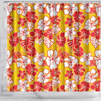 Yellow Hawaii Hibiscus Shower Curtain Tropical Flowers Seamless Pattern - Polynesian Pride