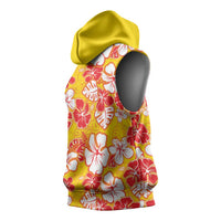 Yellow Hawaii Hibiscus Sleeveless Hoodie Tropical Flowers Seamless Pattern - Polynesian Pride