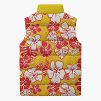 Yellow Hawaii Hibiscus Sleeveless Puffer Jacket Tropical Flowers Seamless Pattern - Polynesian Pride