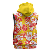 Yellow Hawaii Hibiscus Sleeveless Zip Hoodie Tropical Flowers Seamless Pattern - Polynesian Pride