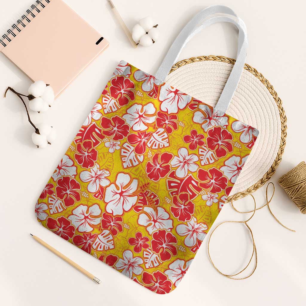 Yellow Hawaii Hibiscus Tote Bag Tropical Flowers Seamless Pattern - Polynesian Pride