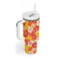 Yellow Hawaii Hibiscus Tumbler With Handle Tropical Flowers Seamless Pattern - Polynesian Pride