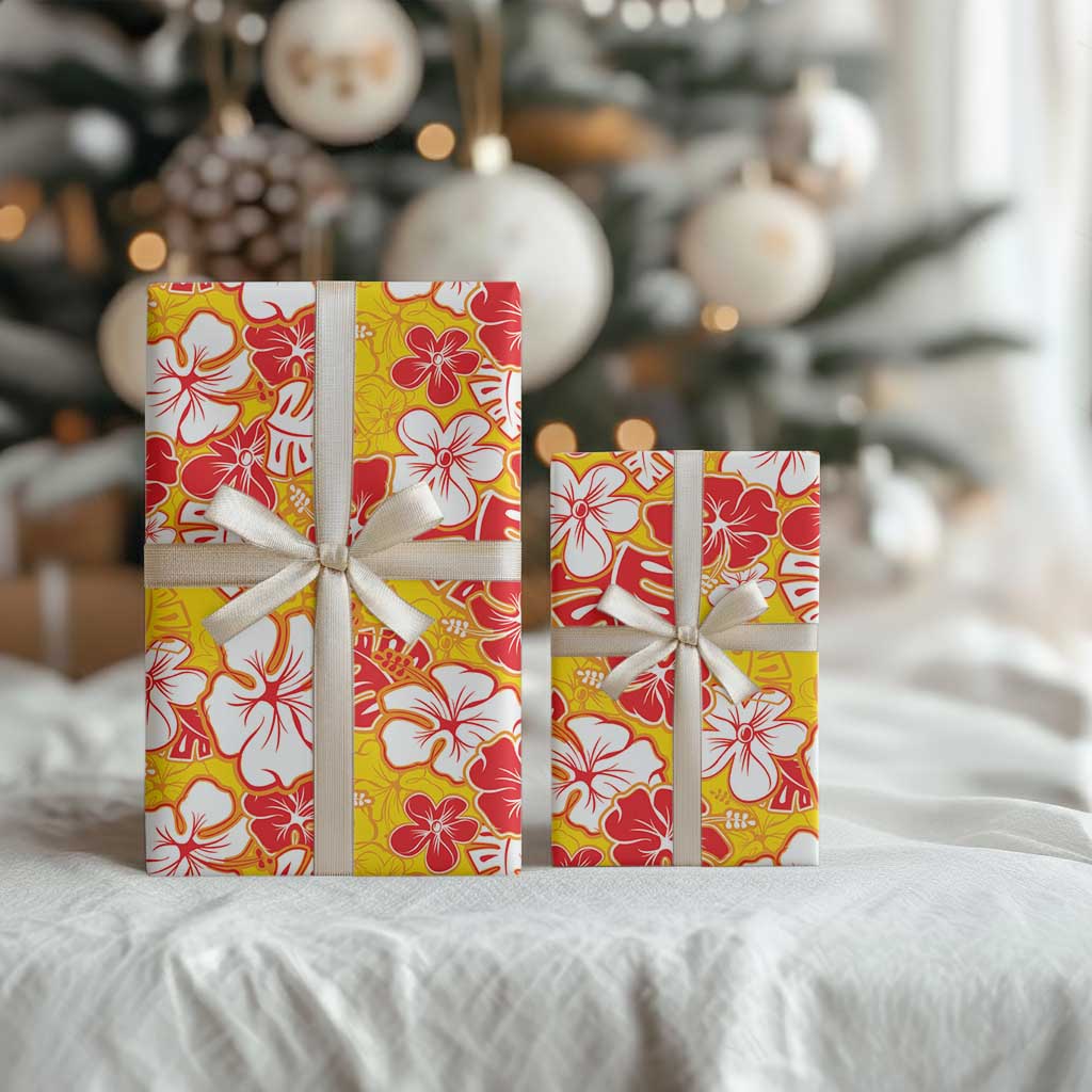 Yellow Hawaii Hibiscus Wrapping Paper Tropical Flowers Seamless Pattern - Polynesian Pride