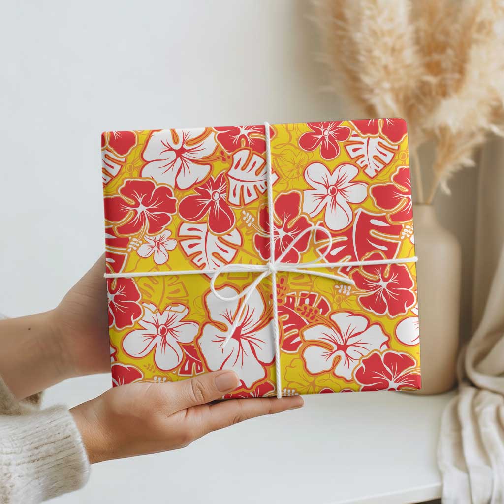 Yellow Hawaii Hibiscus Wrapping Paper Tropical Flowers Seamless Pattern - Polynesian Pride