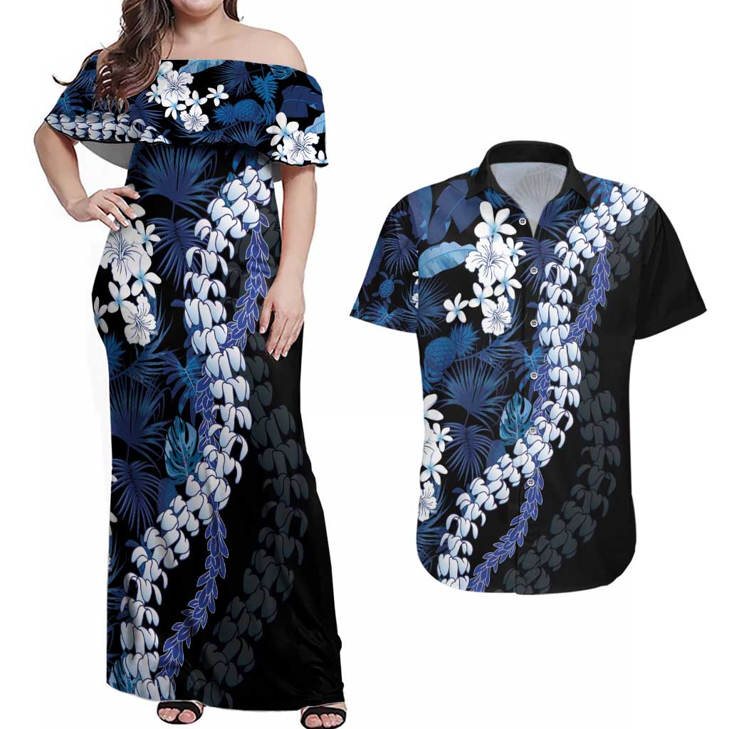 Polu Aloha Hawaii Lei Couples Matching Off Shoulder Maxi Dress and Hawaiian Shirt Tropical Flowers Elegant Vibe - Polynesian Pride