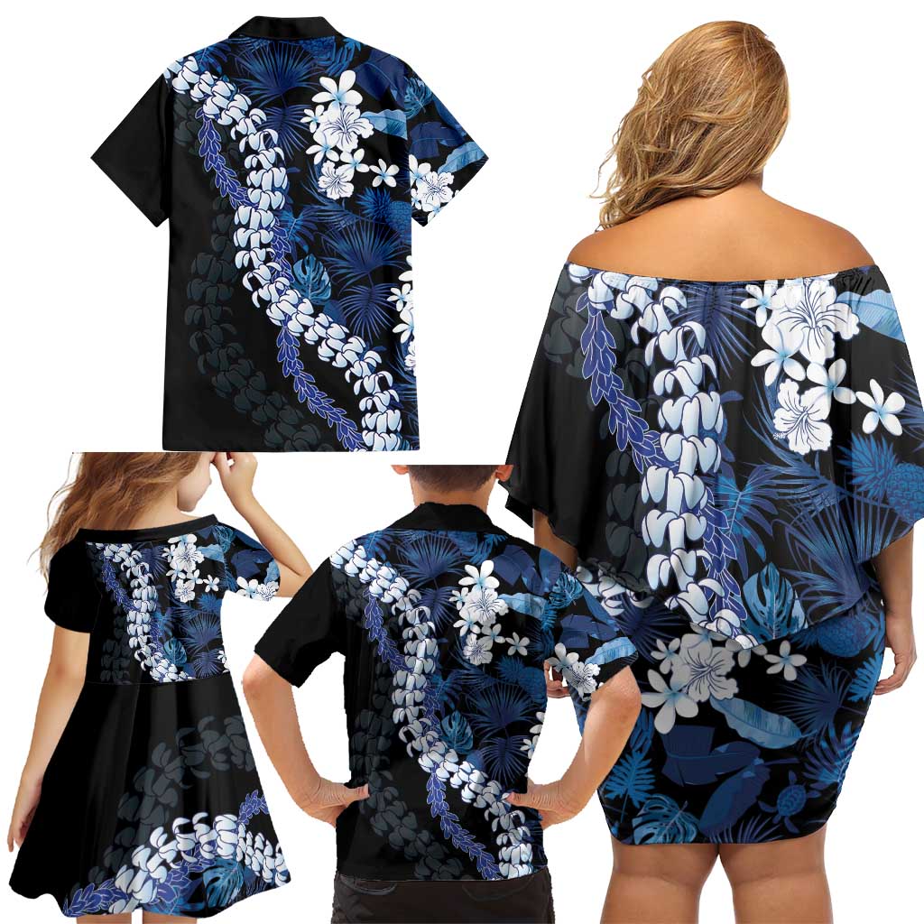 Polu Aloha Hawaii Lei Family Matching Off Shoulder Short Dress and Hawaiian Shirt Tropical Flowers Elegant Vibe - Polynesian Pride