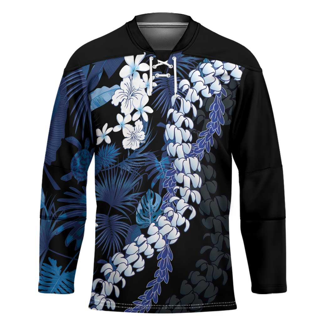Polu Aloha Hawaii Lei Hockey Jersey Tropical Flowers Elegant Vibe LT14 Unisex Blue - Polynesian Pride