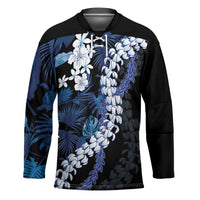 Polu Aloha Hawaii Lei Hockey Jersey Tropical Flowers Elegant Vibe LT14 Unisex Blue - Polynesian Pride