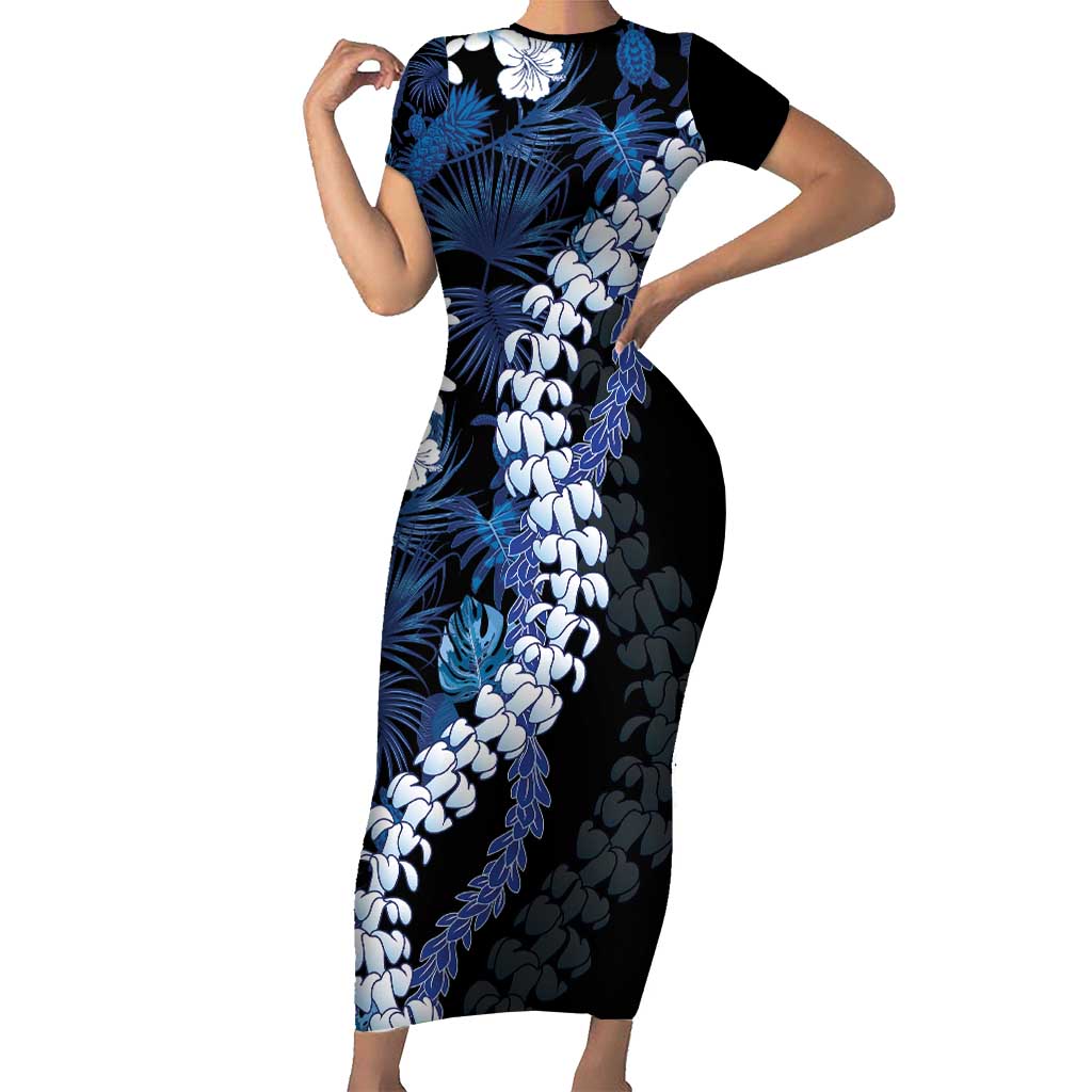 Polu Aloha Hawaii Lei Short Sleeve Bodycon Dress Tropical Flowers Elegant Vibe - Polynesian Pride