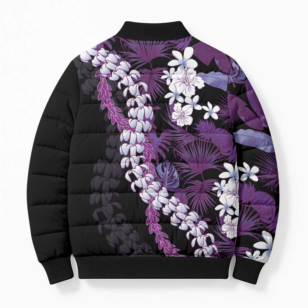 Poni Aloha Hawaii Lei Bomber Puffer Jacket Tropical Flowers Elegant Vibe - Polynesian Pride
