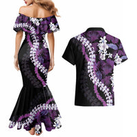 Poni Aloha Hawaii Lei Couples Matching Mermaid Dress and Hawaiian Shirt Tropical Flowers Elegant Vibe - Polynesian Pride
