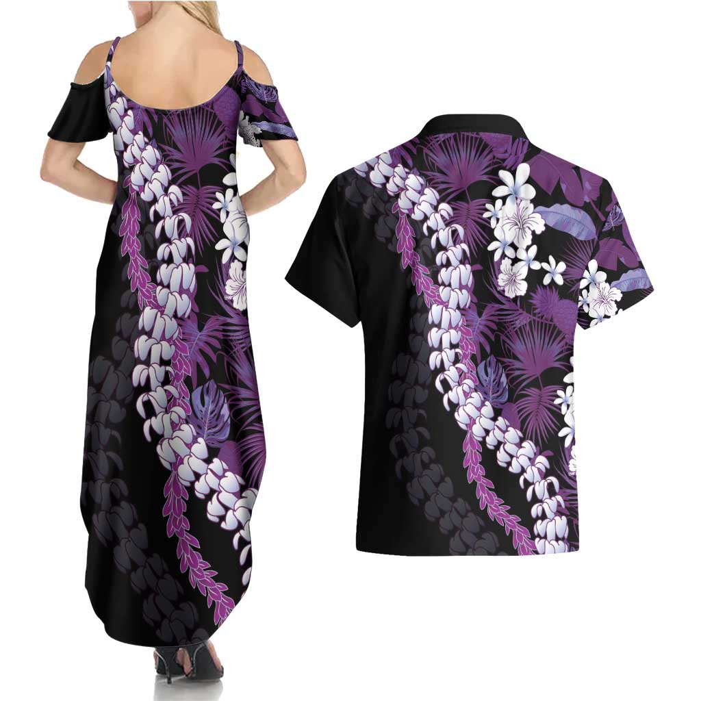 Poni Aloha Hawaii Lei Couples Matching Summer Maxi Dress and Hawaiian Shirt Tropical Flowers Elegant Vibe - Polynesian Pride