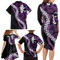 Poni Aloha Hawaii Lei Family Matching Long Sleeve Bodycon Dress and Hawaiian Shirt Tropical Flowers Elegant Vibe - Polynesian Pride