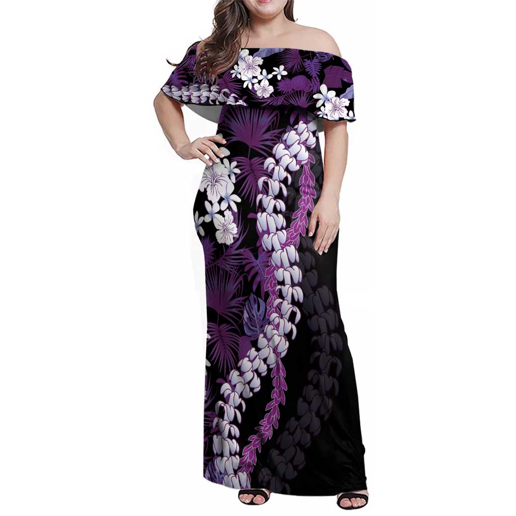 Poni Aloha Hawaii Lei Family Matching Off Shoulder Maxi Dress and Hawaiian Shirt Tropical Flowers Elegant Vibe - Polynesian Pride