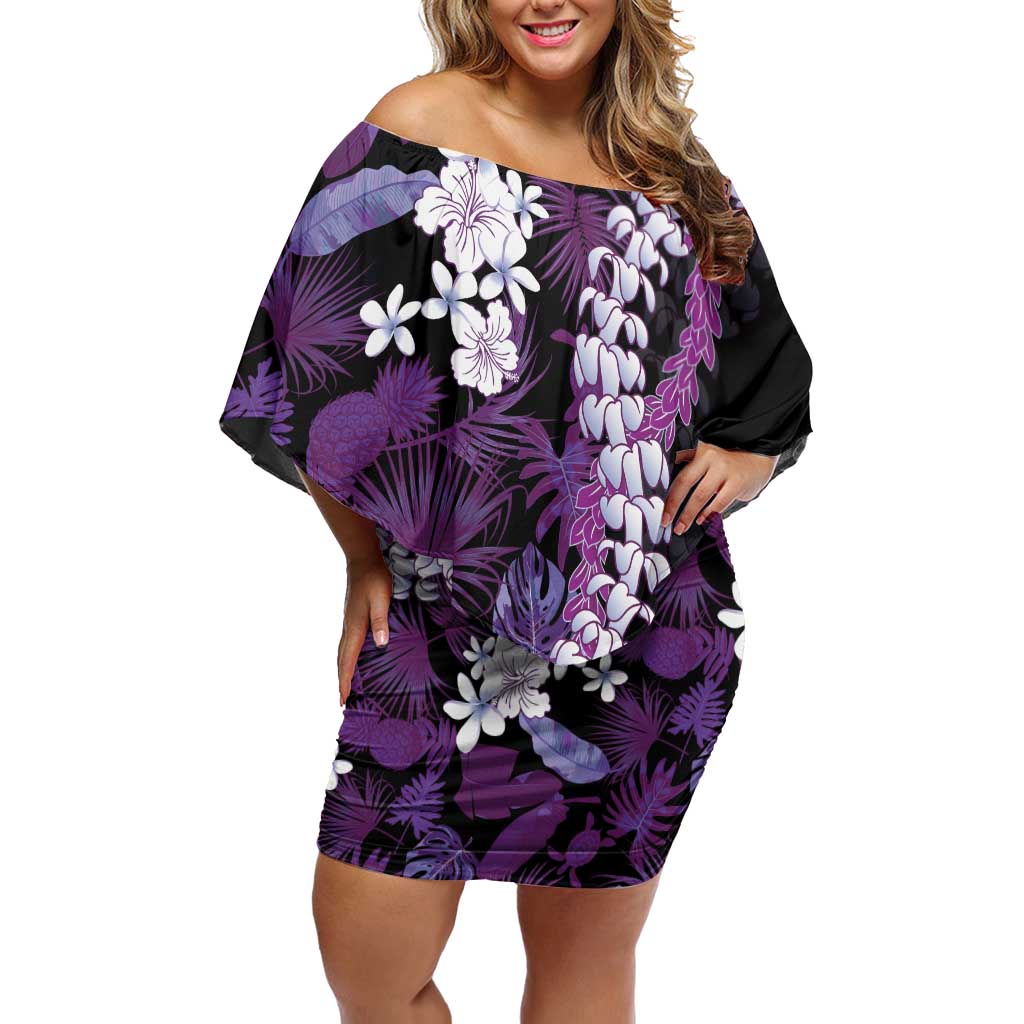 Poni Aloha Hawaii Lei Family Matching Off Shoulder Short Dress and Hawaiian Shirt Tropical Flowers Elegant Vibe - Polynesian Pride