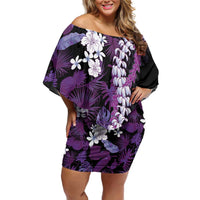 Poni Aloha Hawaii Lei Family Matching Off Shoulder Short Dress and Hawaiian Shirt Tropical Flowers Elegant Vibe - Polynesian Pride