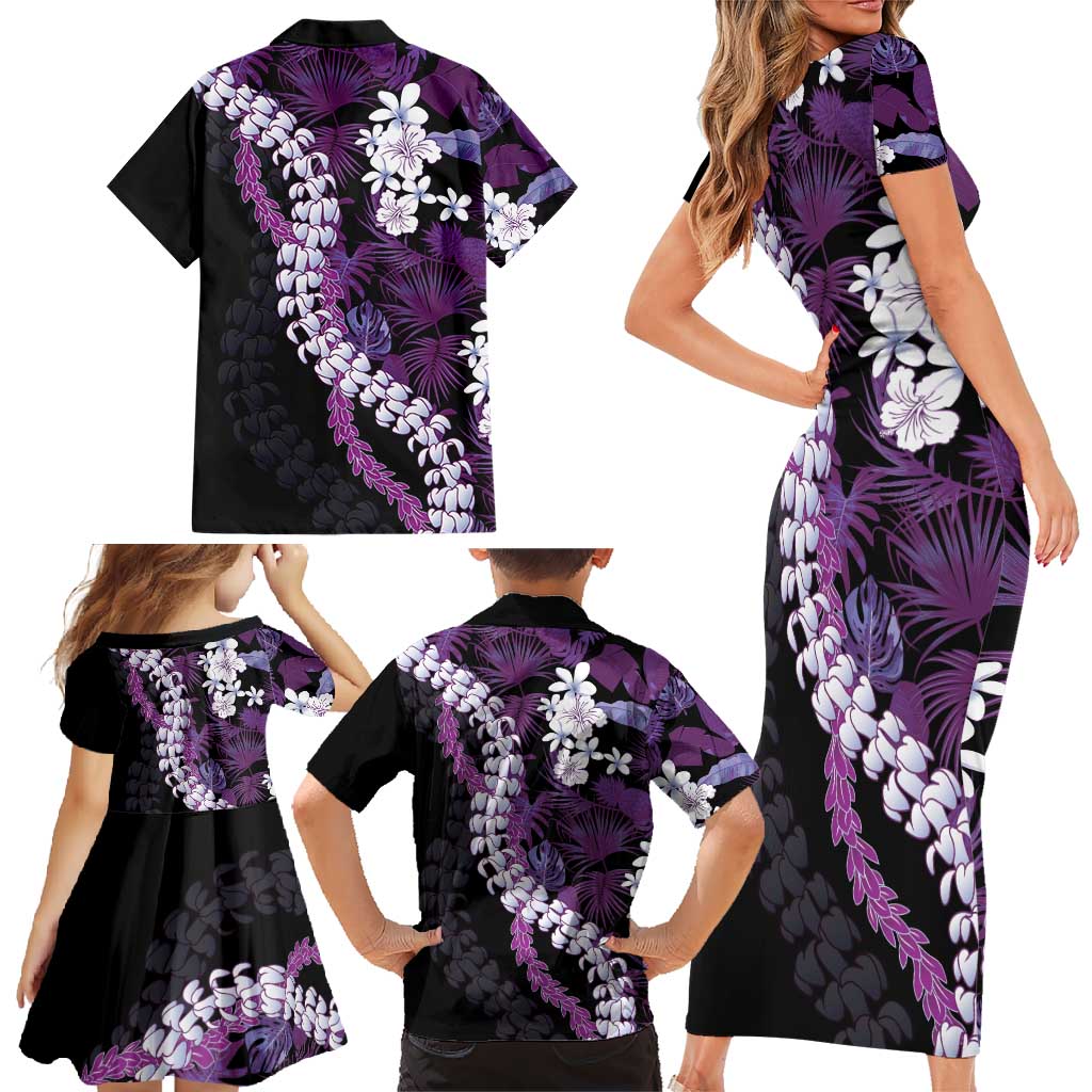 Poni Aloha Hawaii Lei Family Matching Short Sleeve Bodycon Dress and Hawaiian Shirt Tropical Flowers Elegant Vibe - Polynesian Pride