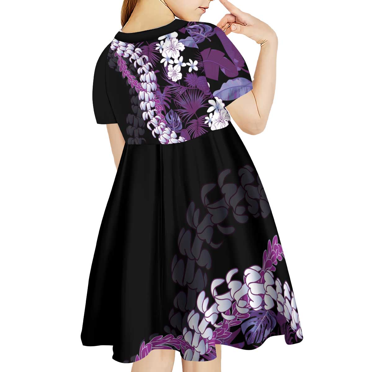Poni Aloha Hawaii Lei Kid Short Sleeve Dress Tropical Flowers Elegant Vibe - Polynesian Pride