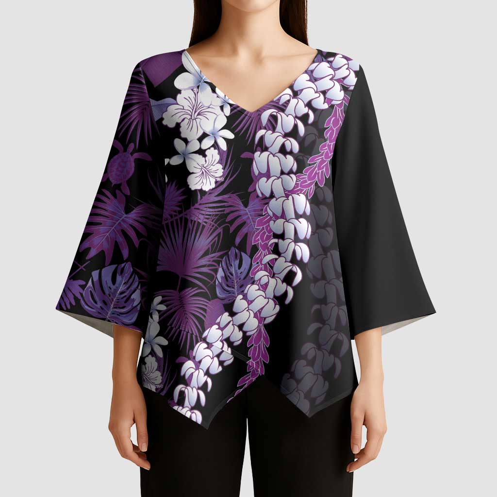 Poni Aloha Hawaii Lei Kimono Sleeve Blouse Tropical Flowers Elegant Vibe - Polynesian Pride