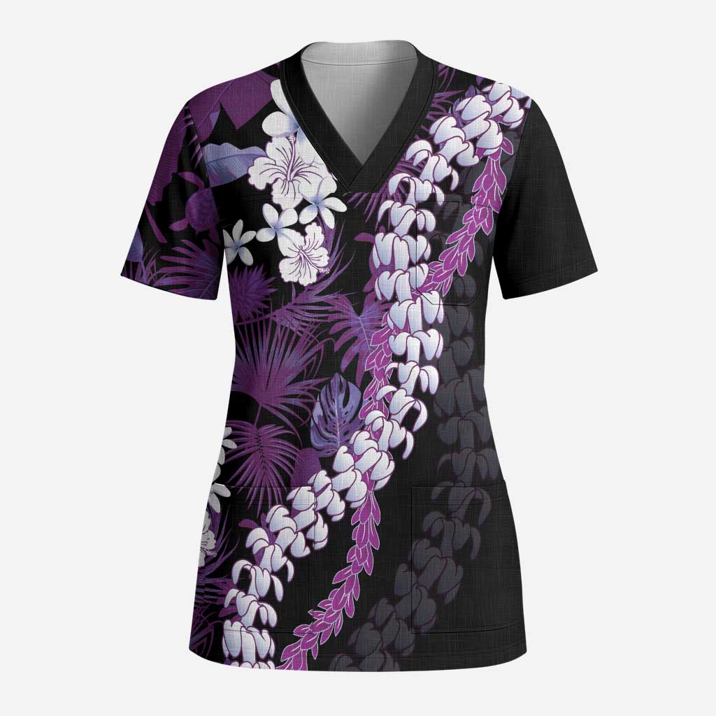 Poni Aloha Hawaii Lei Scrub Top Tropical Flowers Elegant Vibe - Polynesian Pride