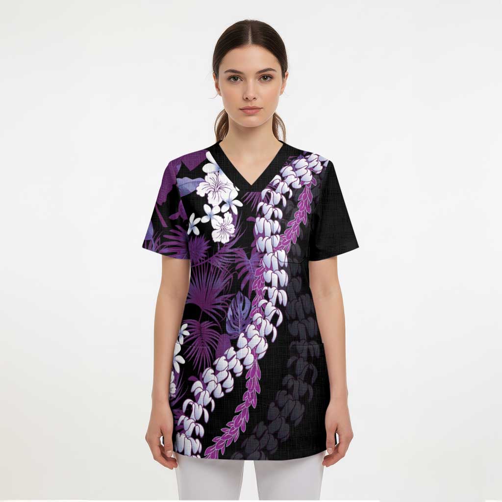 Poni Aloha Hawaii Lei Scrub Top Tropical Flowers Elegant Vibe - Polynesian Pride