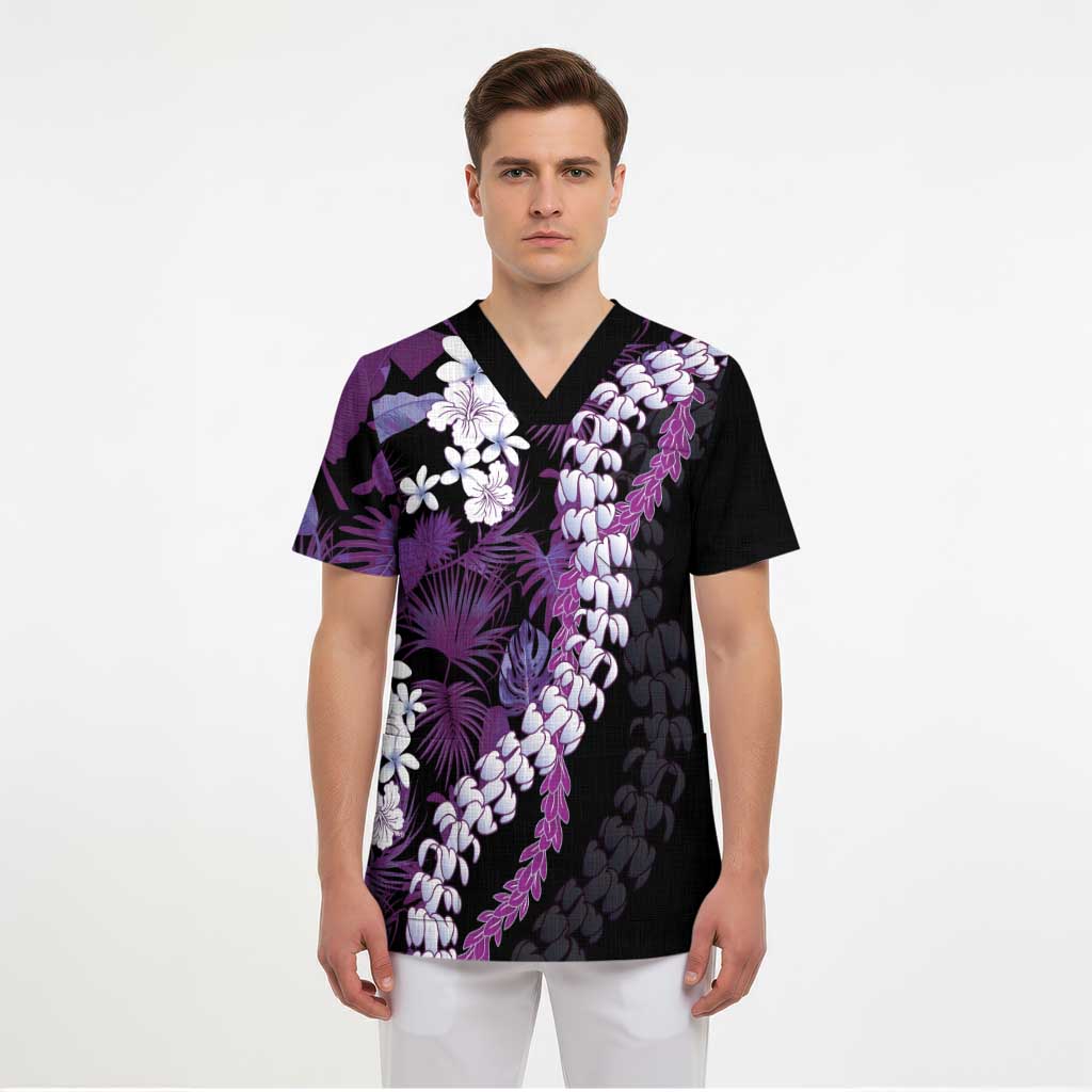 Poni Aloha Hawaii Lei Scrub Top Tropical Flowers Elegant Vibe - Polynesian Pride