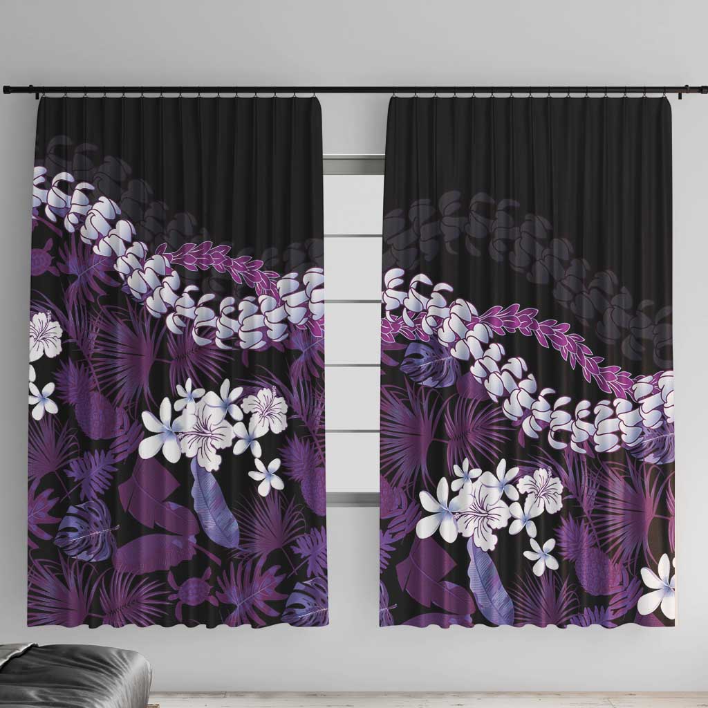 Poni Aloha Hawaii Lei Window Curtain Tropical Flowers Elegant Vibe LT14 With Hooks Purple - Polynesian Pride