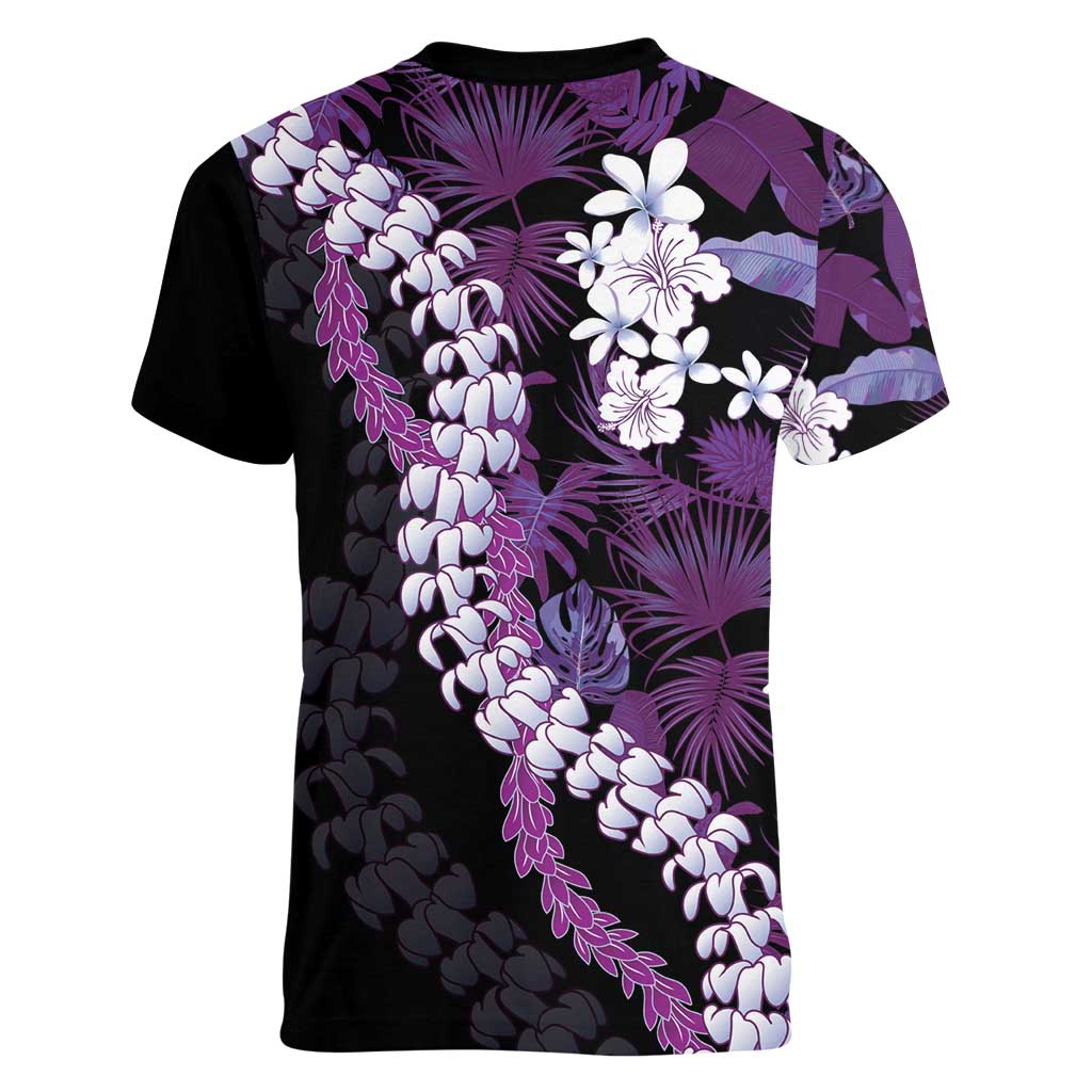 Poni Aloha Hawaii Lei Women V-Neck T-Shirt Tropical Flowers Elegant Vibe - Polynesian Pride
