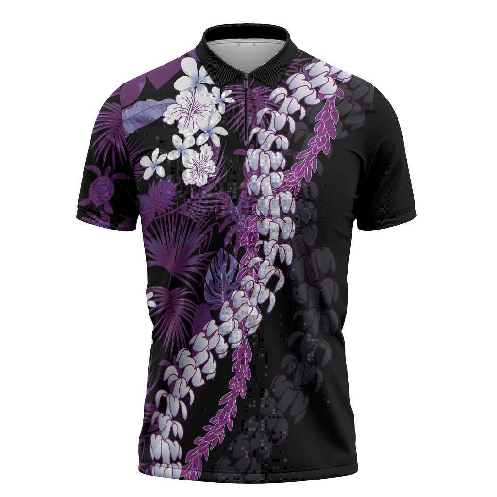 Poni Aloha Hawaii Lei Zipper Polo Shirt Tropical Flowers Elegant Vibe - Polynesian Pride
