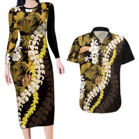 Kula Aloha Hawaii Lei Couples Matching Long Sleeve Bodycon Dress and Hawaiian Shirt Tropical Flowers Elegant Vibe - Polynesian Pride