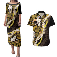 Kula Aloha Hawaii Lei Couples Matching Puletasi and Hawaiian Shirt Tropical Flowers Elegant Vibe - Polynesian Pride