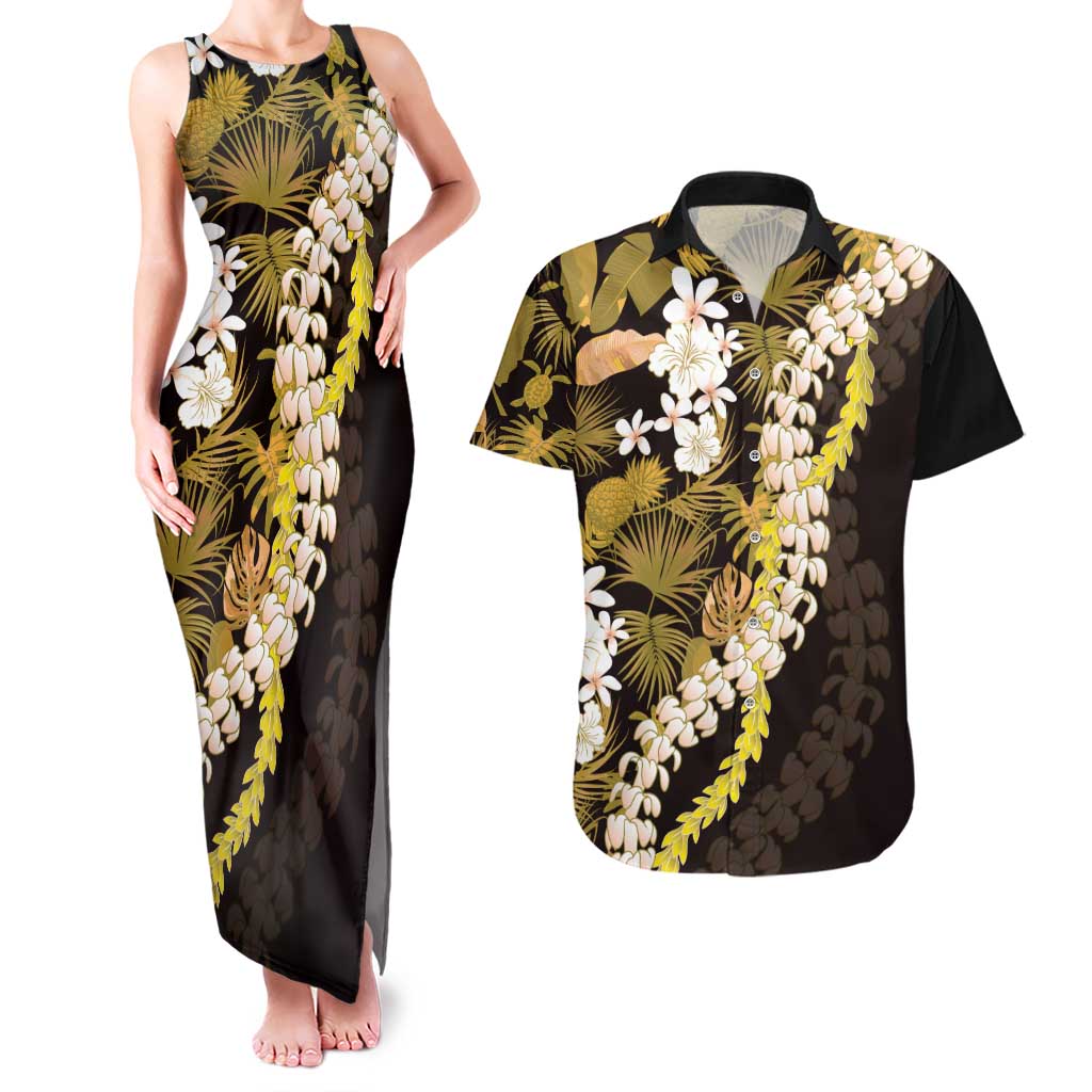 Kula Aloha Hawaii Lei Couples Matching Tank Maxi Dress and Hawaiian Shirt Tropical Flowers Elegant Vibe - Polynesian Pride