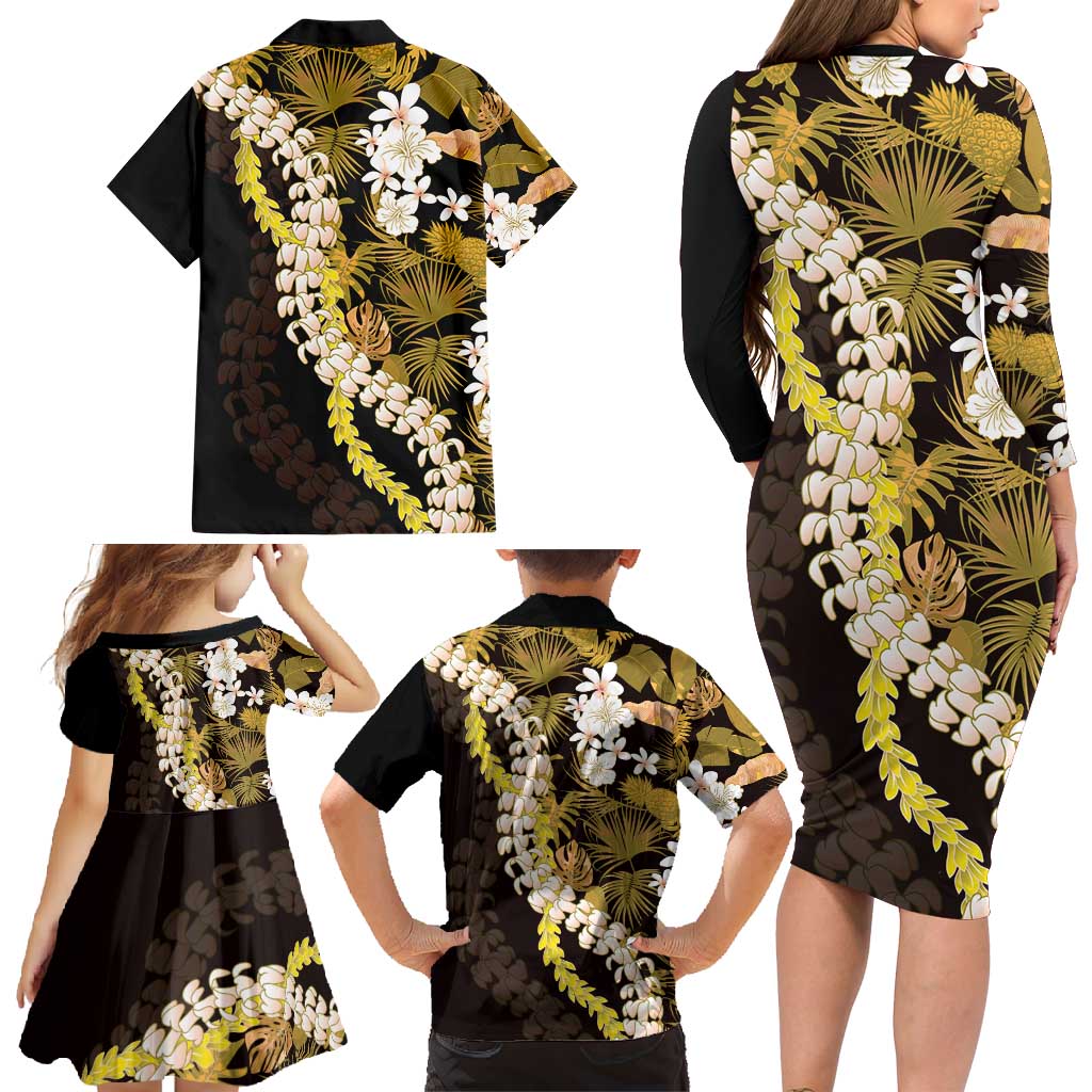 Kula Aloha Hawaii Lei Family Matching Long Sleeve Bodycon Dress and Hawaiian Shirt Tropical Flowers Elegant Vibe - Polynesian Pride