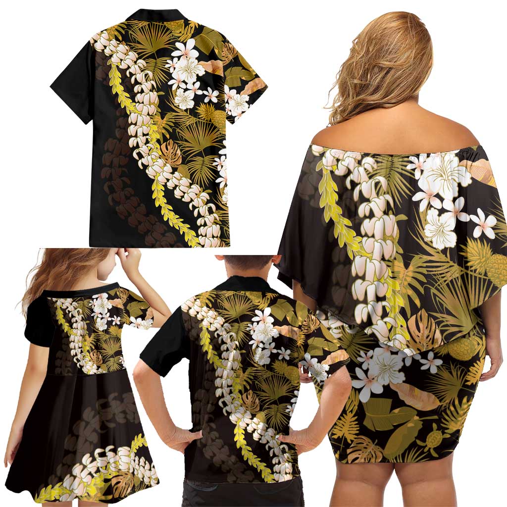 Kula Aloha Hawaii Lei Family Matching Off Shoulder Short Dress and Hawaiian Shirt Tropical Flowers Elegant Vibe - Polynesian Pride