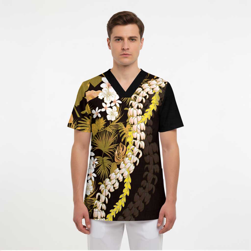 Kula Aloha Hawaii Lei Scrub Top Tropical Flowers Elegant Vibe - Polynesian Pride