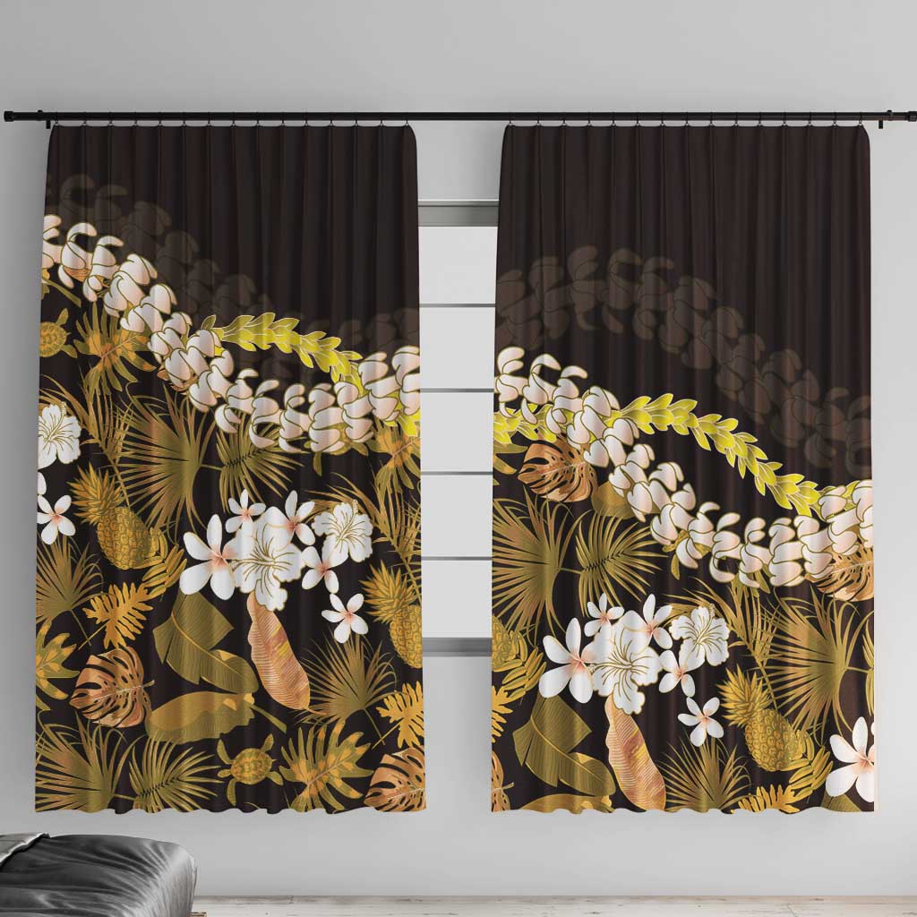 Kula Aloha Hawaii Lei Window Curtain Tropical Flowers Elegant Vibe LT14 With Hooks Gold - Polynesian Pride