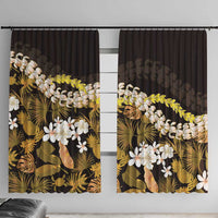 Kula Aloha Hawaii Lei Window Curtain Tropical Flowers Elegant Vibe LT14 With Hooks Gold - Polynesian Pride