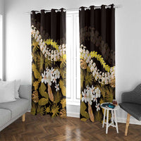 Kula Aloha Hawaii Lei Window Curtain Tropical Flowers Elegant Vibe LT14 With Grommets Gold - Polynesian Pride