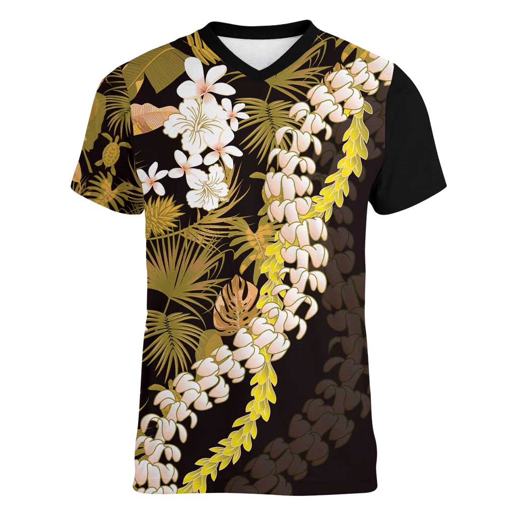 Kula Aloha Hawaii Lei Women V-Neck T-Shirt Tropical Flowers Elegant Vibe - Polynesian Pride