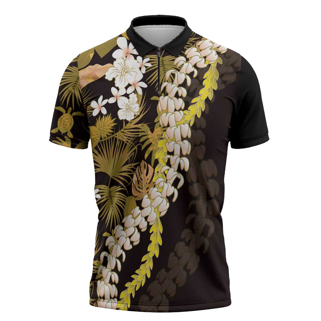 Kula Aloha Hawaii Lei Zipper Polo Shirt Tropical Flowers Elegant Vibe - Polynesian Pride