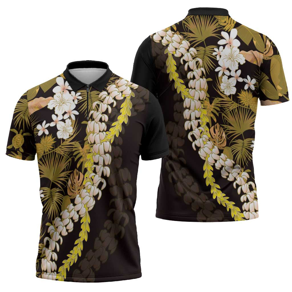 Kula Aloha Hawaii Lei Zipper Polo Shirt Tropical Flowers Elegant Vibe - Polynesian Pride
